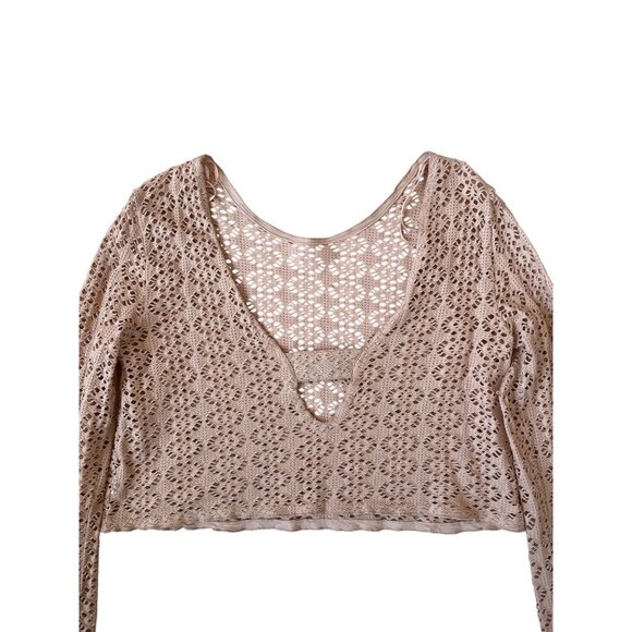 Free People Beach Women's Large Long Sleeve Mesh Open Knit Crop Top Mermaidcore - Picture 5 of 6